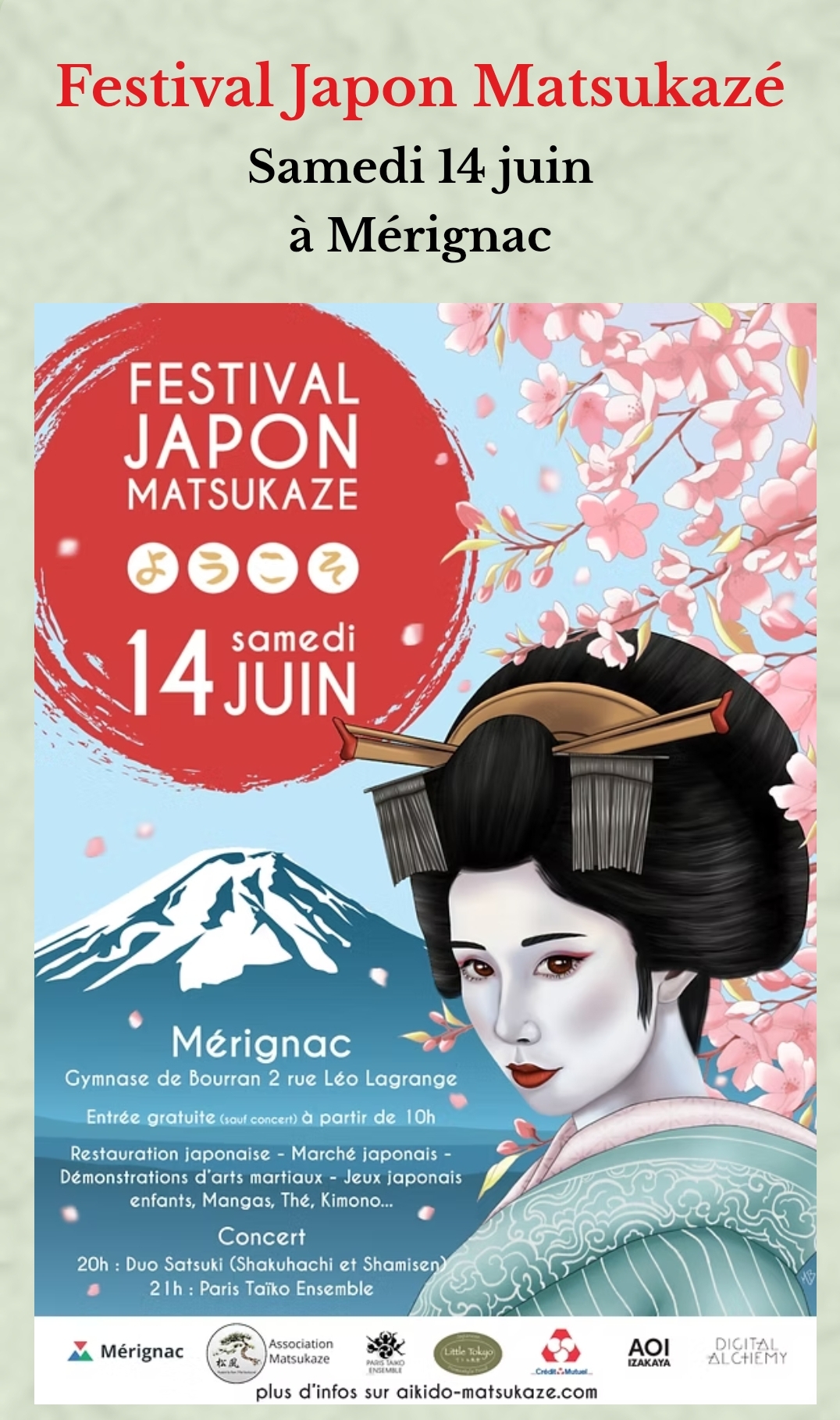 festival japon Matsukazé samedi 14 juin à Mérignac